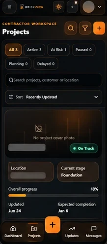 BrickView contractor projects screen